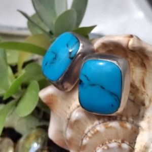 Vintage Native American Turquoise Sterling Silver Oversized Earrings